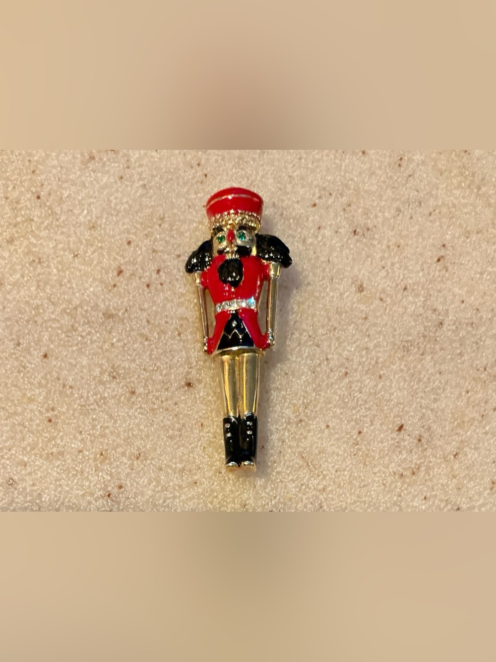 Enamel Nutcracker Brooch in Red, Black & Gold
